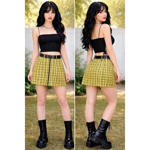 New Forever 21 Medium Black Ribbed Strappy Tube Top Bandeau Goth Lace Up Sides